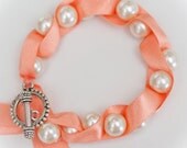 Twisted Ribbon Pearl Bracelet in Coral