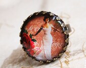 Cameo Woman Ring 'Lily' - Modern Vintage Bronze Ring Parisian french inspired digital collage jewellery