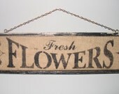 Fresh Flower Market sign on natural burlap with wood frame FREE SHIPPING