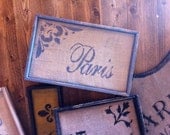 French Country Paris sign on natural burlap with wood frame customize FREE SHIPPING