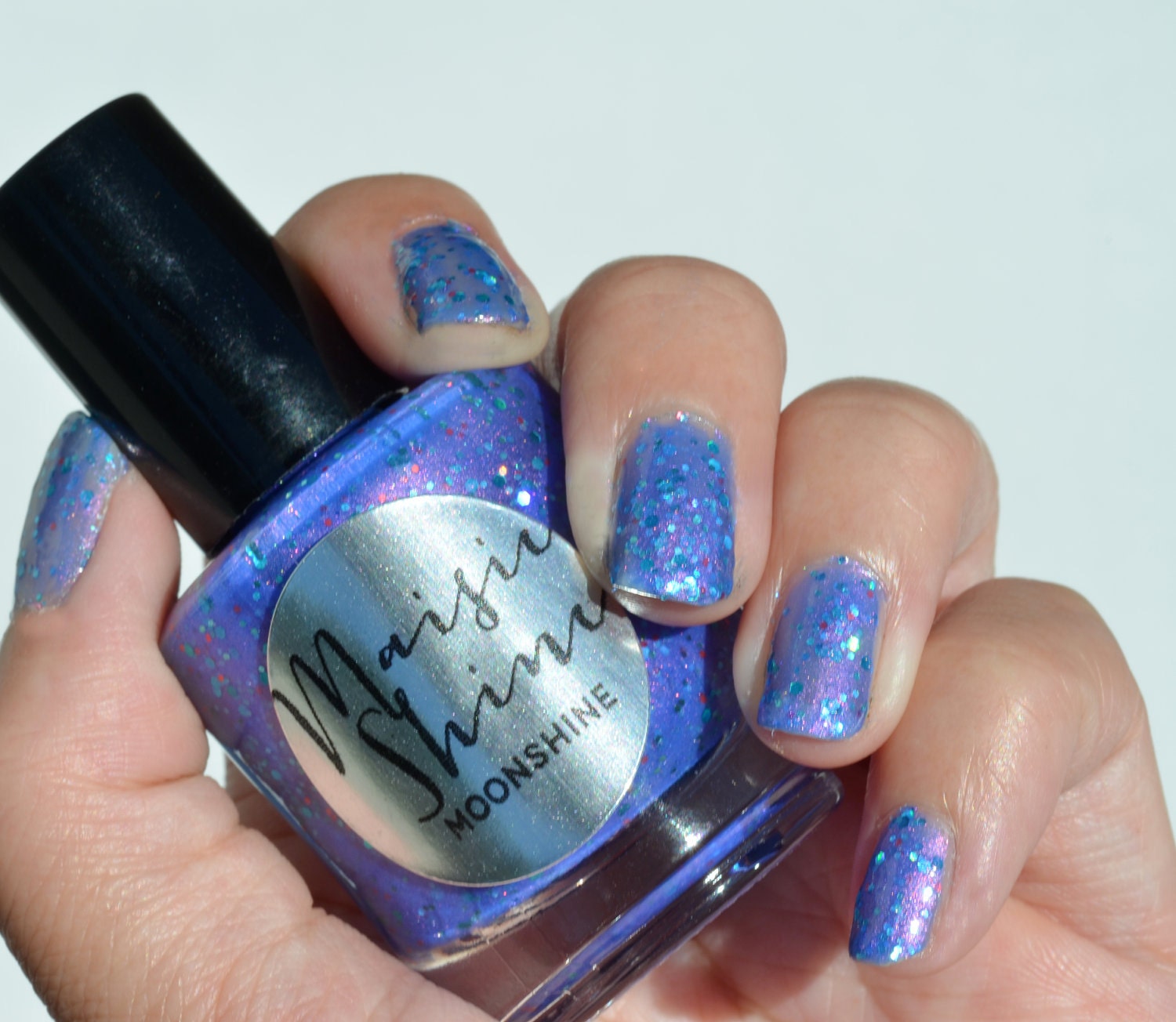 Nail Polish: Moonshine - Purple Blue Polish with Teal and Red Glitter