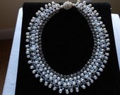Beautiful Bridal Collar, Cheveron Desin woven With Freshwater Pearls,, Swarovski Crystals