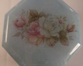 Vintage Vanity Box Blue Stone Powder or Jewel Box