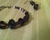 Purple beaded bracelet and earring set