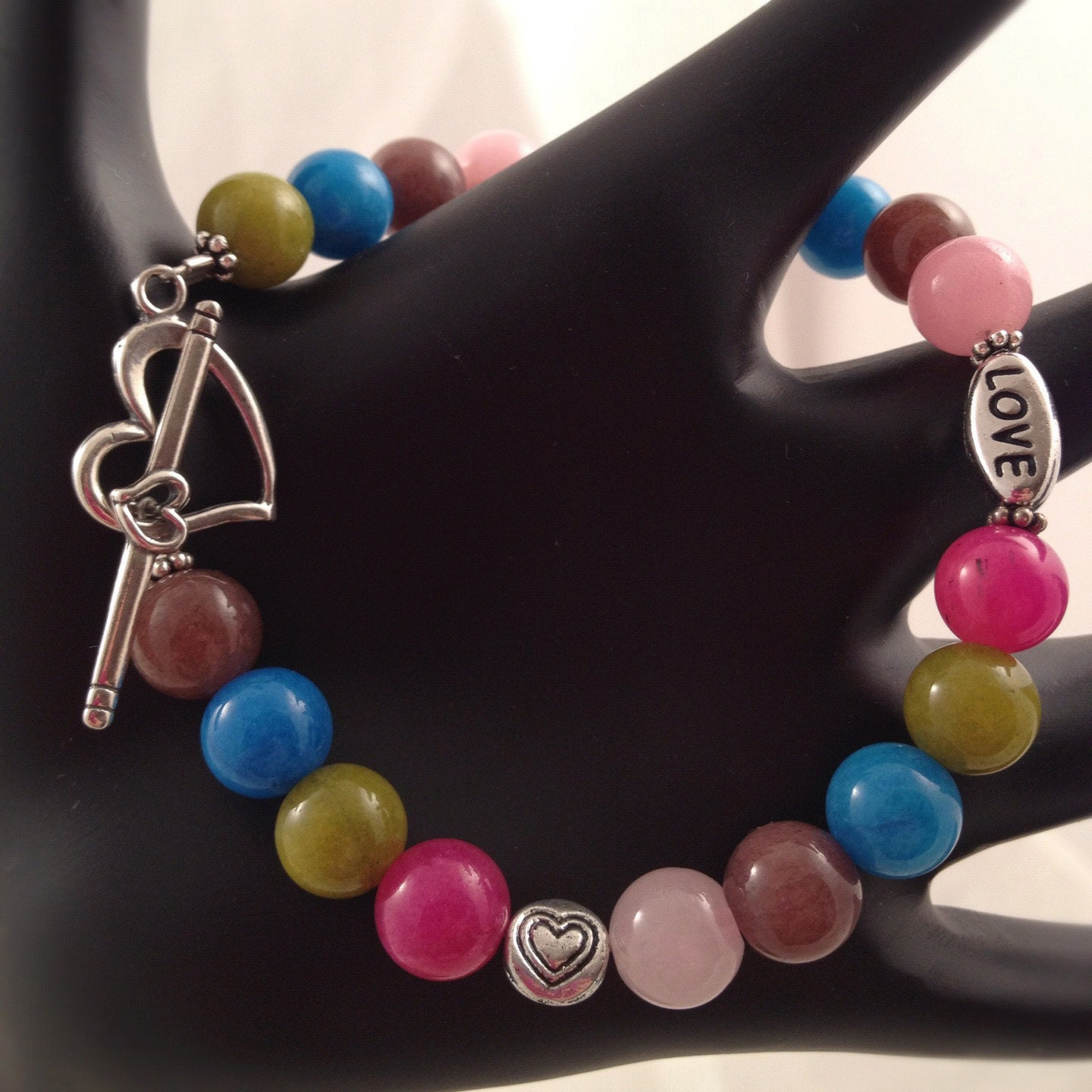 Candy Love: Fun Flirty Handmade Colorful Quartz Bead Heart Bracelet