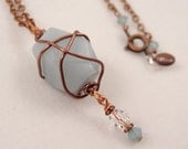 Amazonite Stone Bead Pendant Copper Wire Wrapped Necklace with Crystal accents Jewelry