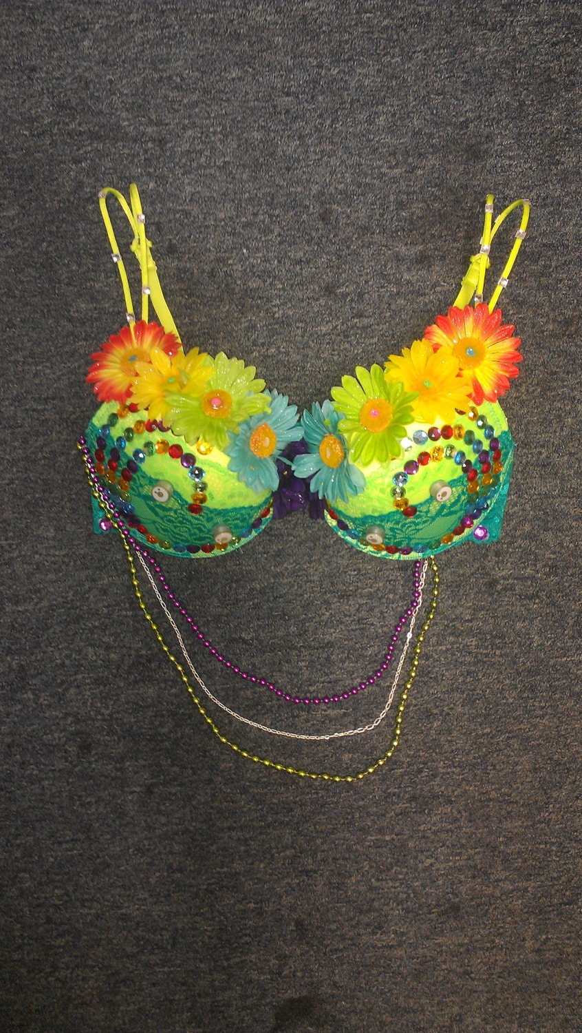 Rainbow Waves rave bra with LEDs