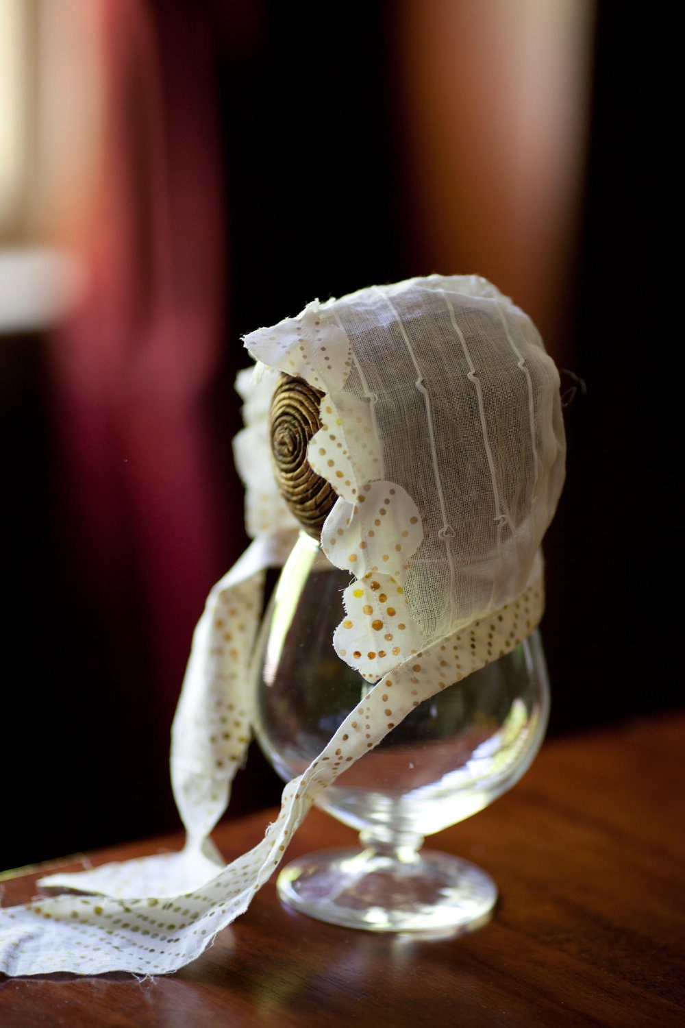 vintage bonnet made of reclaimed items 3 to 6 months