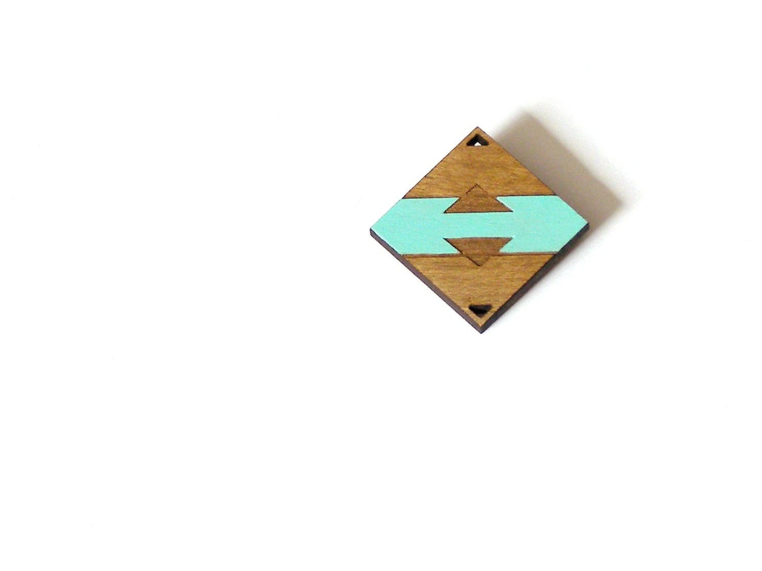 Mint Geometric Triangular Brooch Painted Tallowwood Tribal Native Totem in wood