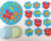 Complete Fondant Party Package/Sea Life - 6" customized cake topper and 12 fondant cupcake/cookie toppers with cupcake liners