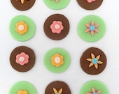 12 Fondant Edible Cupcake/Cookie Toppers - Pretty Flowers (mini size)