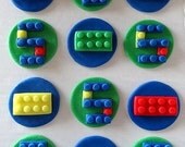 12 Fondant Edible Cupcake Toppers - Building blocks Inspired theme