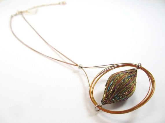 Planet Pendant - Colorful and Fun - Mustard Tones - Cotton Thread