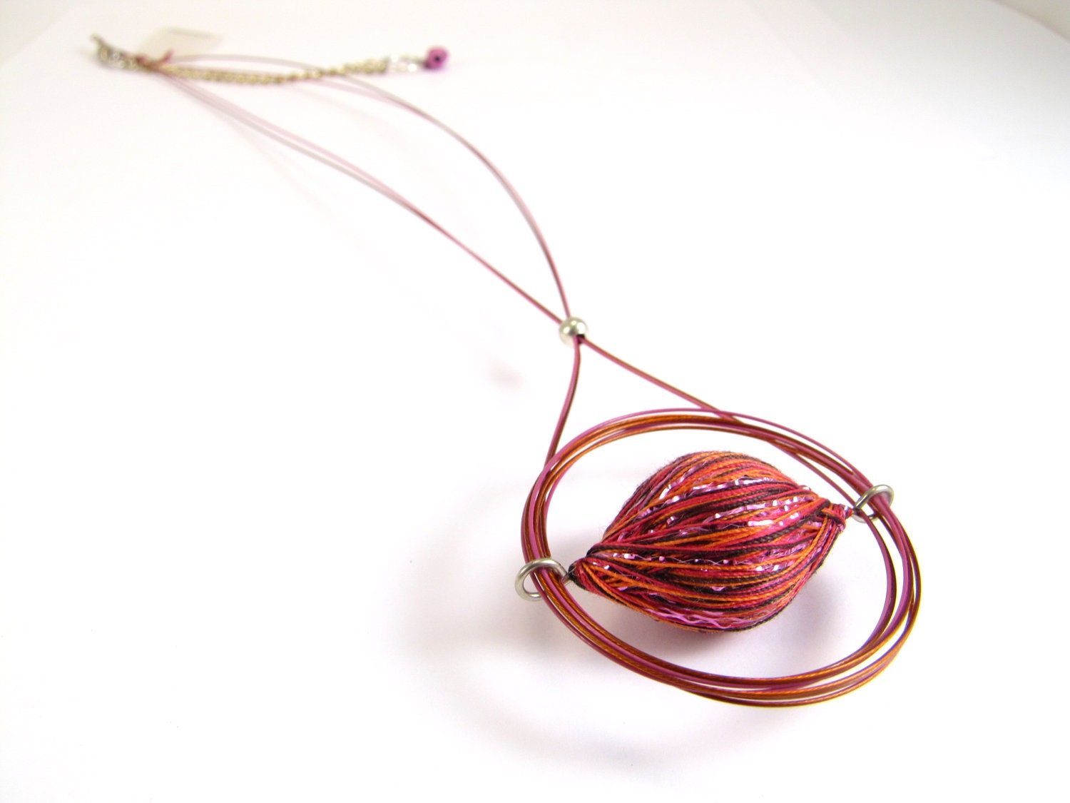 Planet Pendant - Colorful and Fun - Fuchsia and Purple - Cotton Thread