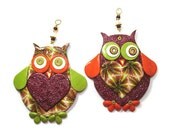 Pair of owls for nursery wall decor, Big love owl wall decor, polymer clay elegant owls, a pair in maroon, green, orange, gold and red