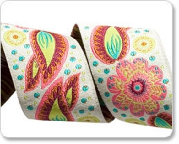 Floral and Paisley Ribbon by Anna Maria Horner - 1 Yard - Coral Florish Paisley - 1 1/2 Inch - Renaissance Ribbons - Floral Ribbon