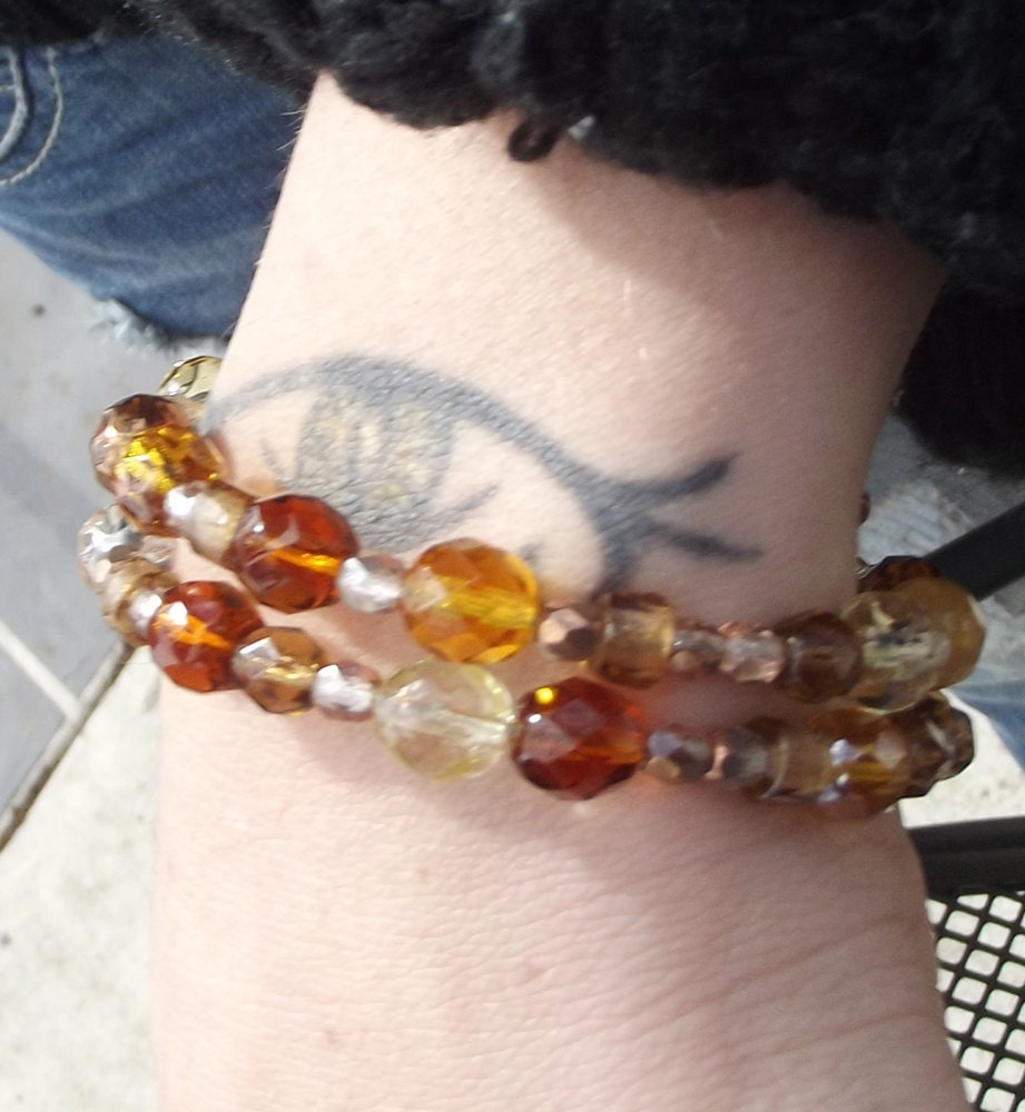 SALE Handmade Gold, Champagne, & Brown Crystal Memory Bracelet