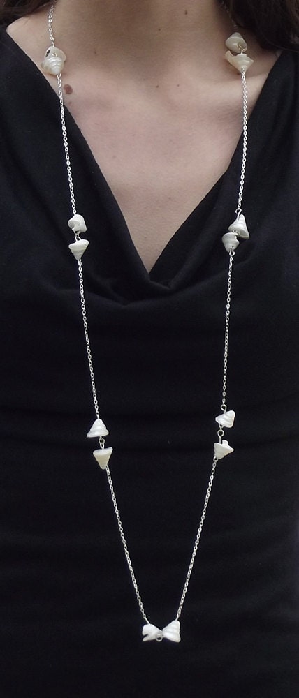 SALE Handmade Silver Chain Necklace with White Shells