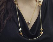 SALE Handmade Gold Chain and Orange Shell Long Necklace