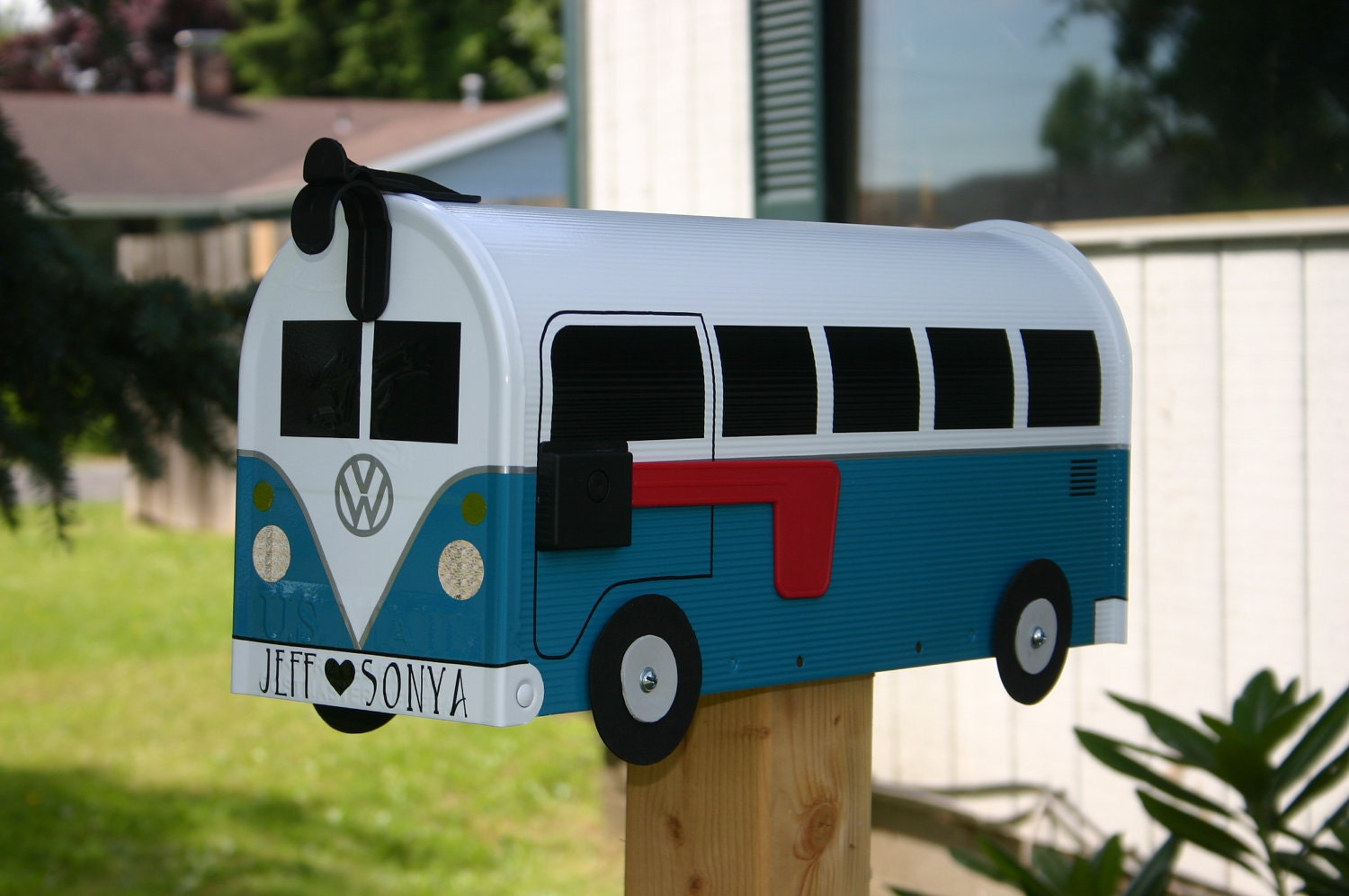 Teal Volkswagen Bus Mailbox by TheBusBox Custom made - Choose your color - SplitBusBox