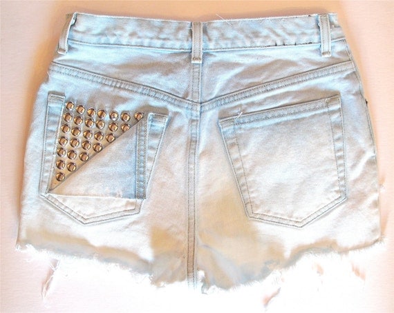Pastel blue, white / Studded&Destroyed / High Waisted