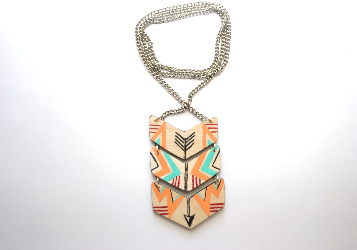 Layered Arrow Chevron Necklace - Silver Chain - Geometric Jewelry - TyroStudio