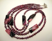 Purple Drusy Quartz Necklace, Purple Freshwater Pearl Necklace, Black and Purple Statement Necklace