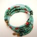 Turquoise and Coral Beaded Bracelet, Memory Wire Bracelet, Gemstone Wrap Bracelet