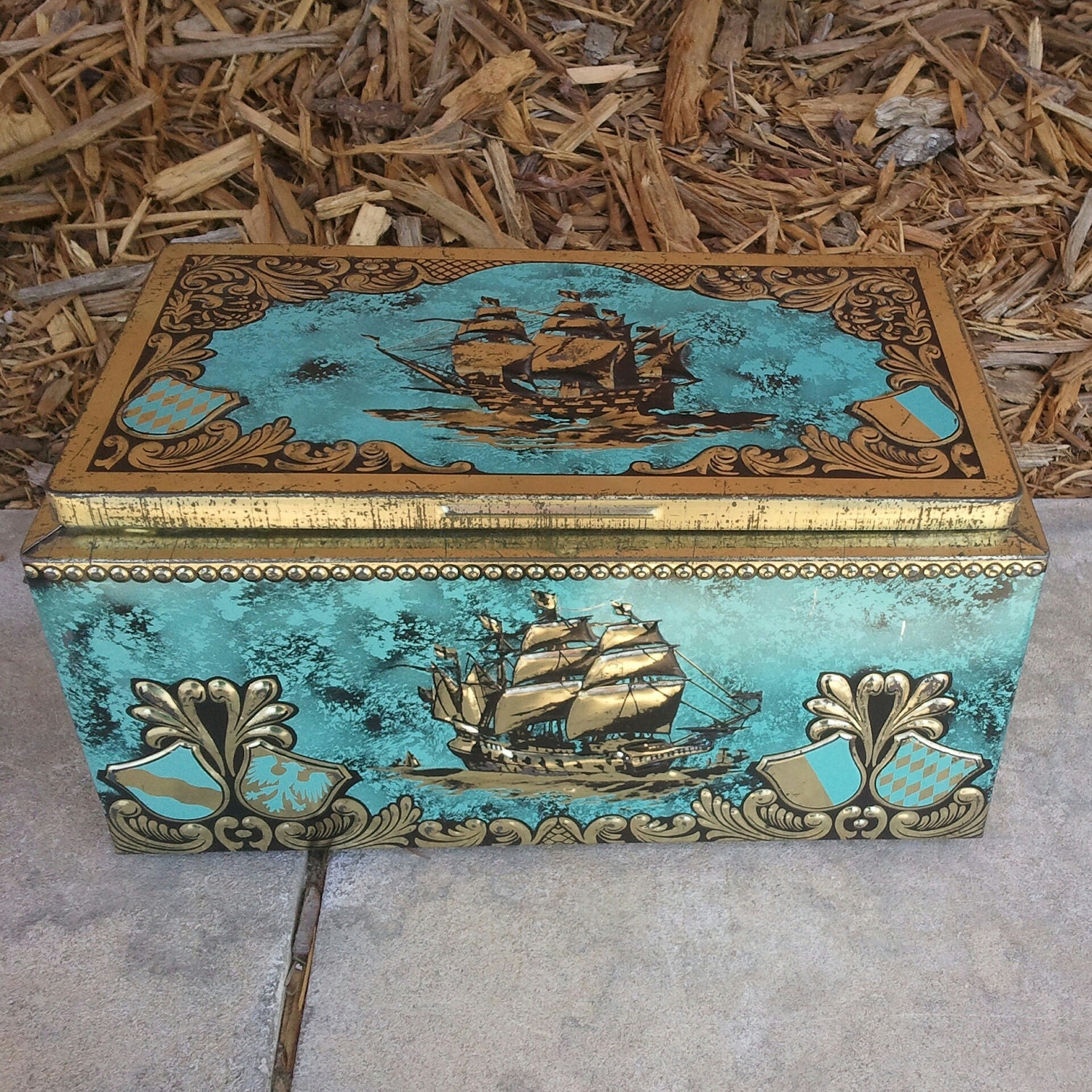 Vintage sailing ship cigar tin made in Western Germany