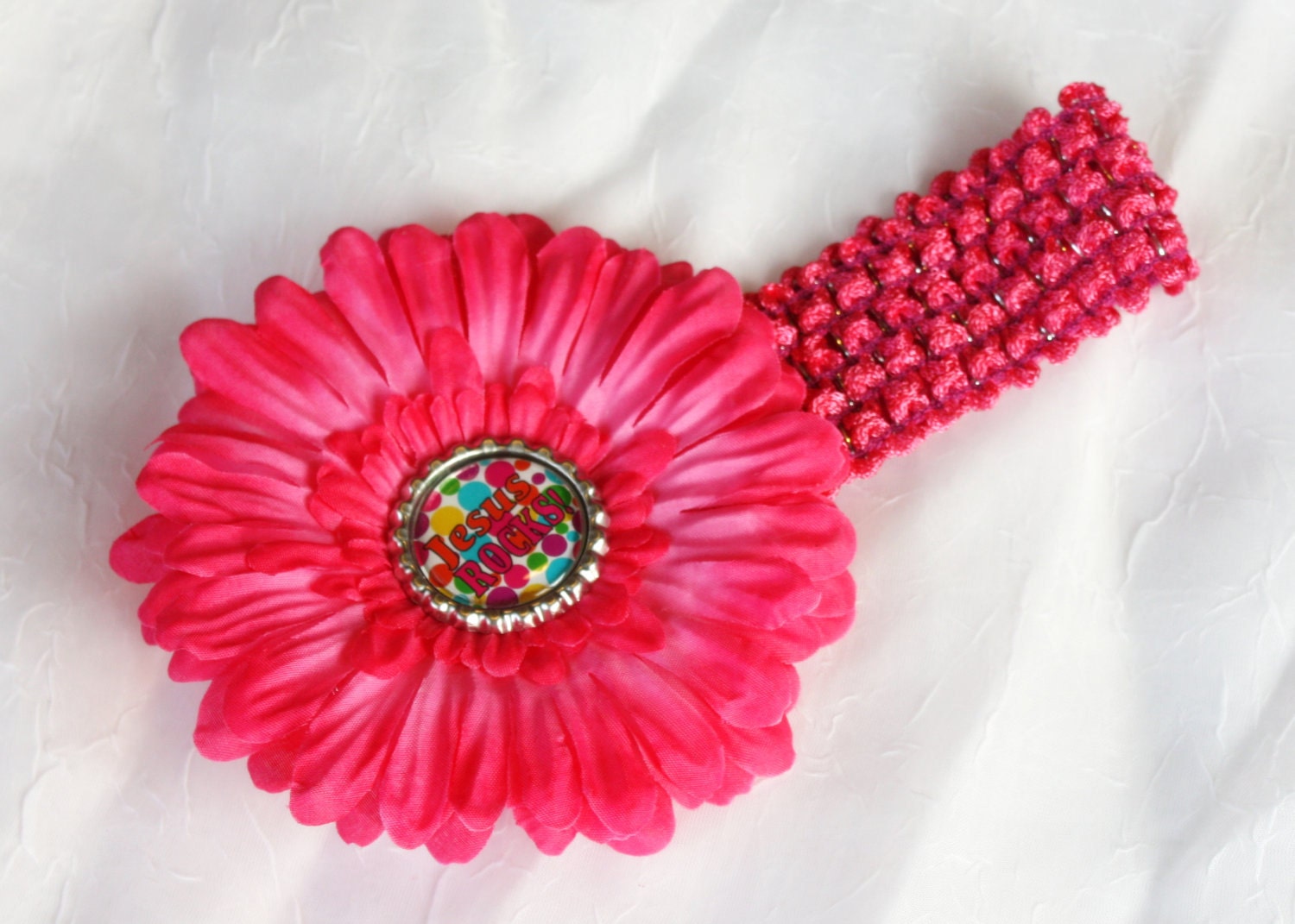 Jesus Rocks Hot Pink Daisy Clip and Headband Religious Church