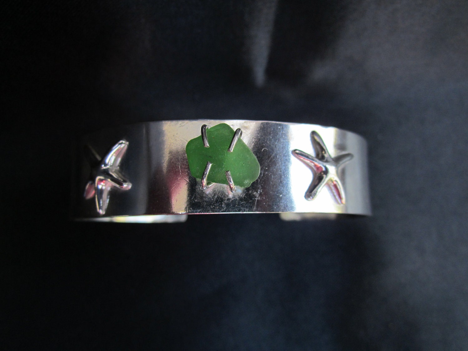 Beach Glass and Starfish Cuff Bracelet