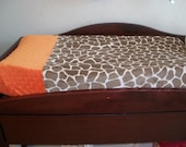 Giraffe Minky Changing Pad Cover     Sand Giraffe with Your Choice of Minky Dot Accent