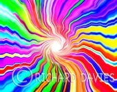 colorful wall decor, rainbow colors, 'Happiness', digital art block, 8x8", psychedelic print, gift for her, romantic gift, modern abstract