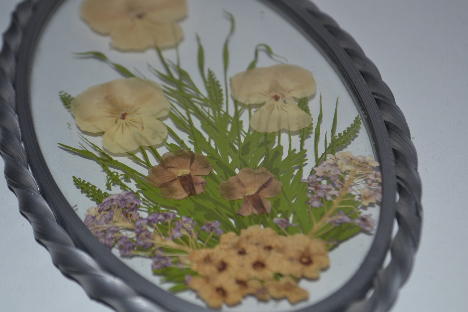 Vintage Pressed Flowers in a Twisted Wire Frame