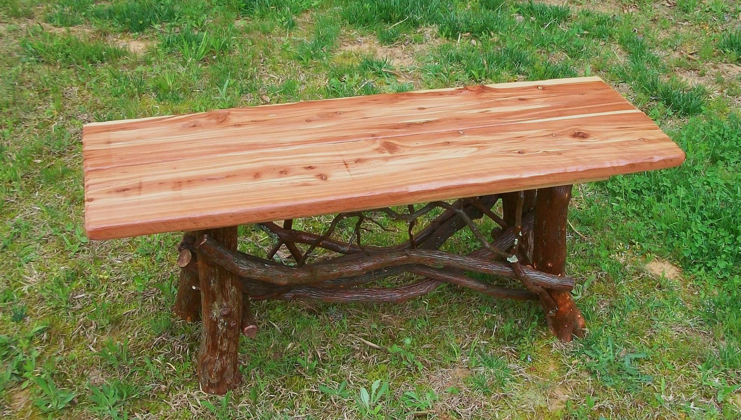 Rustic Handmade Mountain Laurel and Red Cedar Coffee Cocktail Table Log Cabin Furniture by J. Wade