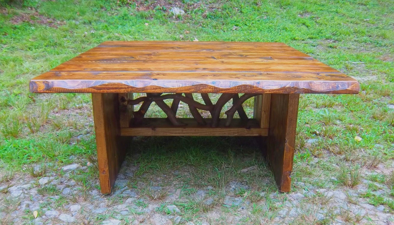 Rustic Modern Handmade Mountain Laurel and stained pine Coffee Cocktail Table Log Cabin Furniture by J. Wade Free Shipping