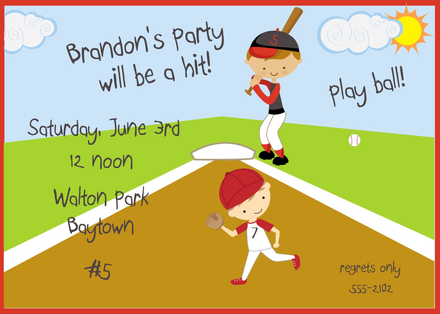 Child's Birthday Party Invitation - Baseball