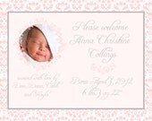 Baby Girl Birth Announcement - Pink Damask