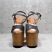 Vtg 70s Glam Leather Wood Monster Platform Sky High Sandals 5- 5.5