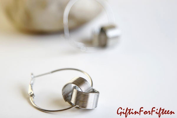 Tangled Up In U - Vintage Style Metal Silver Spring Rolls Dangle Hoop Earrings OOAK Gifts For Under Fifteen Dollars by Giftin For Fifteen
