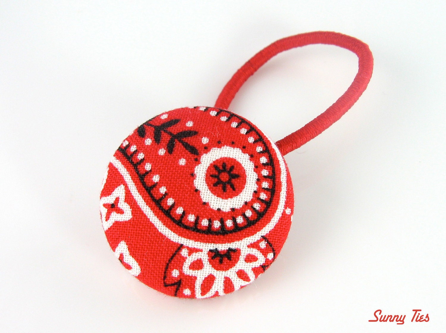 Cowgirl Button Hair Tie in Red Bandana Print - Toddler Big Girls - Hair Tie Ouchless Hair Accessories - SunnyTies