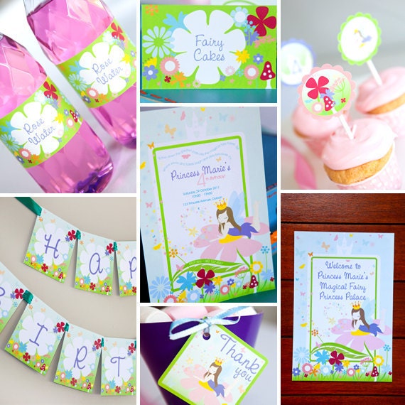 Fairy Princess Birthday Party Theme for a Little Girl - Full Printable Collection - Invitation and Decorations