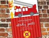 Firefighter Birthday Party Invitation - Fireman Truck and Ladder - Print this Invite at Home