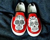 Hand-painted Day of the Dead Skulls on Vans shoes