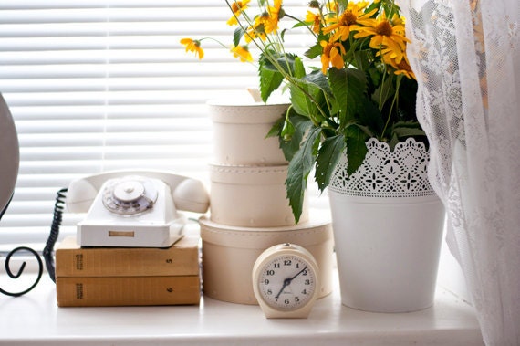 Vintage Rotary phone - White - Vintage Home Decor - made in Soviet Union