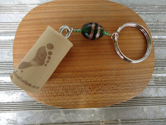 Wine Cork Key Chain with Green and Gold Stone & Beads