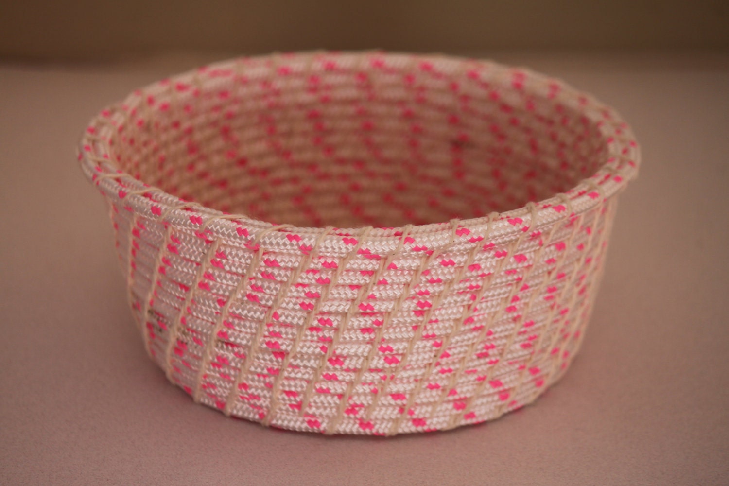 Upcycled Neon Rope Basket: Pink / Coiled / Large