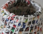 Upcycled Waste Paper Basket: Junk Mail / Coiled / Small