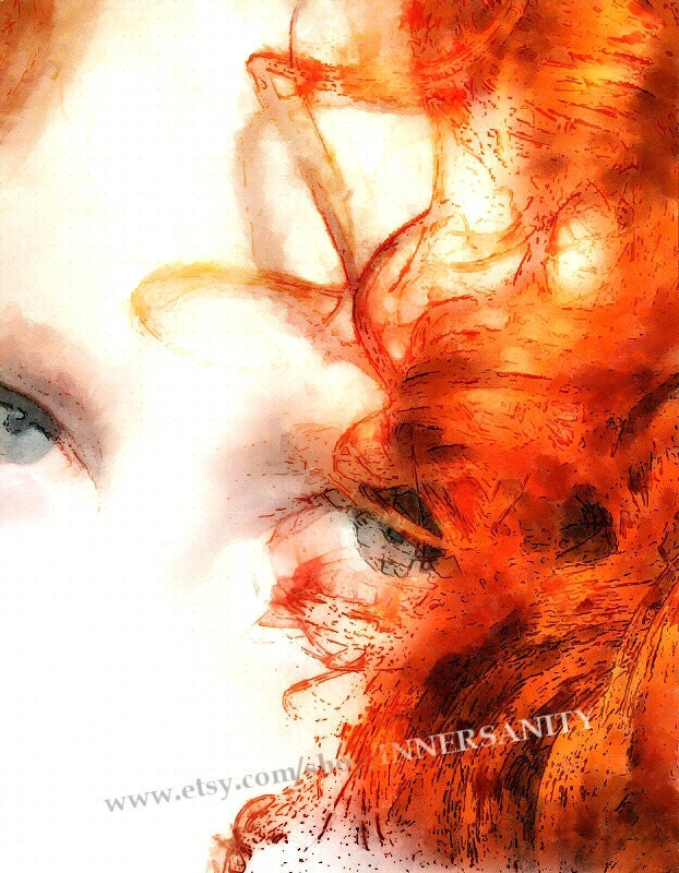 My Love - Red Head, Red Curly Hair, Blue Eyes, Porcelain Skin, Portrait, 8x10 Fine Art Print