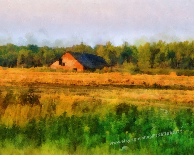 OLD BARN - Prairies, Canada, Manitoba, Barn Photo, Painting, 8x10,  Fine Art Print